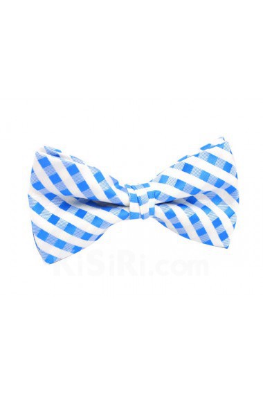 Blue Striped Polyester Butterfly Bow Tie