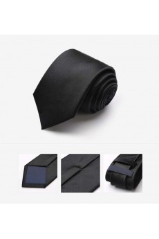 Black Solid 100% Silk NeckTie