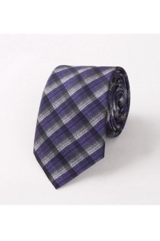 Purple Checkered Polyester NeckTie