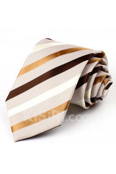 Brown Striped Polyester NeckTie
