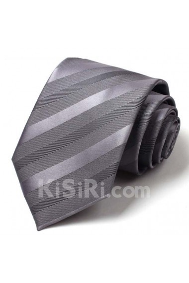Gray Striped Polyester NeckTie