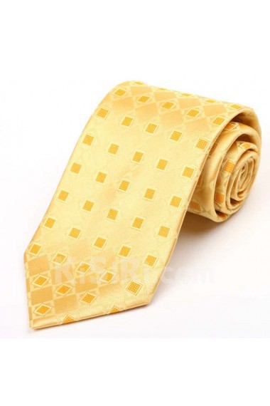Yellow Checkered 100% Silk NeckTie