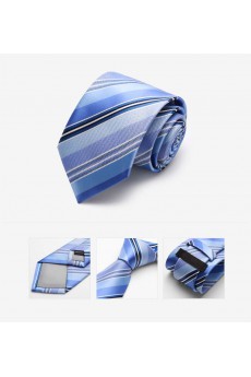 Blue Striped Microfiber Skinny Tie