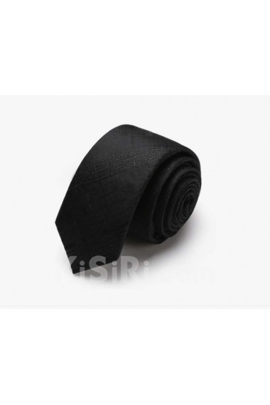 Black Plaid 100% Silk Skinny Tie