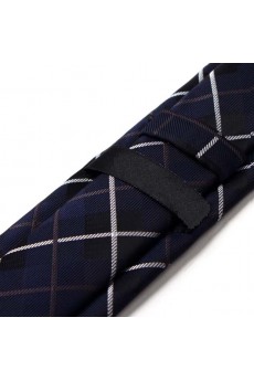 Blue Checkered Microfiber Skinny Tie