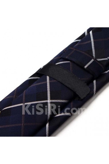 Blue Checkered Microfiber Skinny Tie