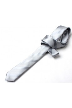 Gray Striped Microfiber Skinny Tie