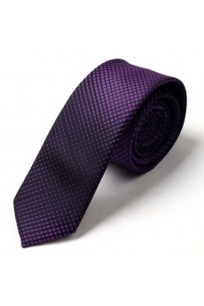 Purple Checkered Microfiber Skinny Tie