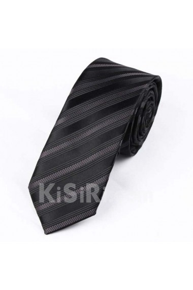 Black Striped Polyester Skinny Tie