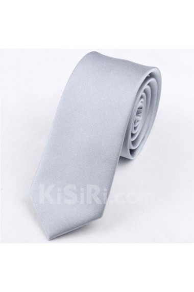 Gray Solid Polyester Skinny Tie