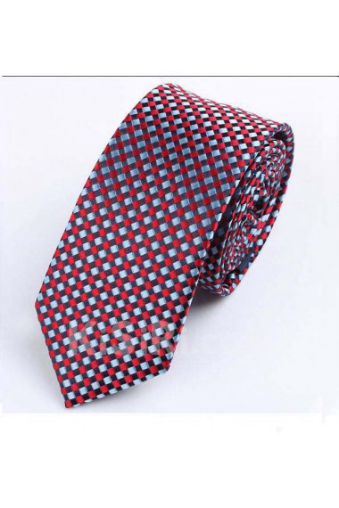 Red Checkered Polyester Skinny Tie