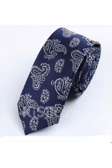 Blue Paisley Polyester Skinny Tie