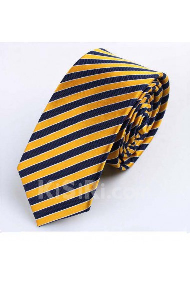 Yellow Striped Polyester Skinny Tie
