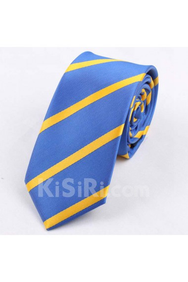 Blue Striped Polyester Skinny Tie