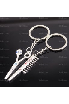His and Hers Cute Zinc Alloy Scissors Combs Keychain (A Pair)
