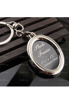 His and Hers Cheap Zinc Alloy Round Photo Frame Keychain (A Pair)(Same Style)