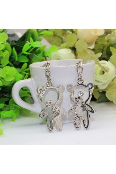 His and Hers Small Pendant Personalized Silver Zinc Alloy Bear Keychain (A Pair)