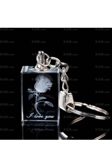 His and Hers Elegant Rectangle Crystal Rose Keychain (A Pair)(Same Style)