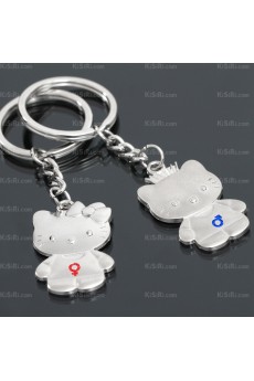 His and Hers Elegant Small Pendant Zinc Alloy Kitty Keychain (A Pair)