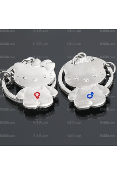 His and Hers Elegant Small Pendant Zinc Alloy Kitty Keychain (A Pair)