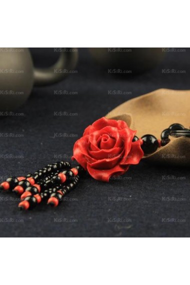 Cinnabar Lacquer Carving Men and Women Personalized Rose Keychain (A Pair)(Same Style)