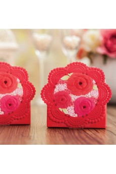 Classical Red Card Paper Flower Pattern Wedding Favor Boxes (12 Pieces/Set)