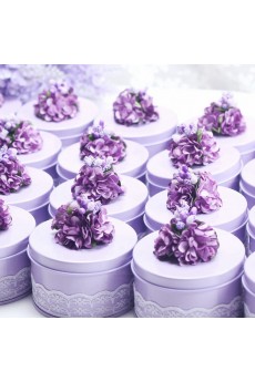 Purple Color Round-shaped Personalized Wedding Favor Boxes (12 Pieces/Set)