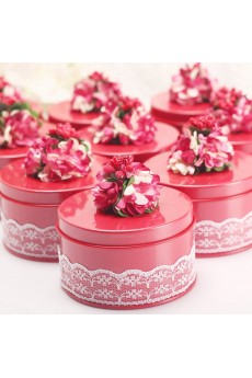Round-shaped Red Color Wedding Favor Boxes (12 Pieces/Set)
