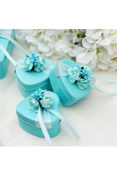 Heart-shaped Blue Color Exquisite Wedding Favor Boxes (12 Pieces/Set)