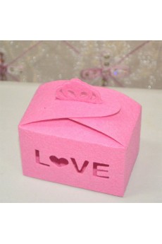 Pink Color Hollow Wedding Favor Boxes (12 Pieces/Set)