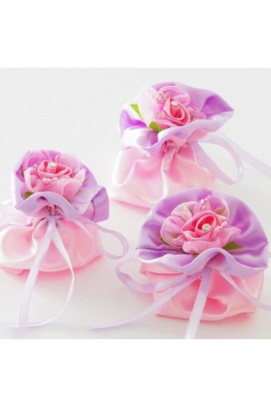 Hand-made Flower Pink Color Classical Wedding Favor Bags (12 Pieces/Set)