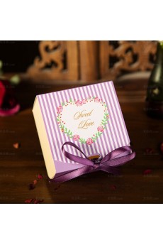 Ribbons Purple Color Wedding Favor Boxes (12 Pieces/Set)
