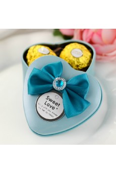 Blue Color Heart-shaped Bowknot Wedding Favor Boxes (12 Pieces/Set)