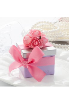 Purple Color Ribbons Hand-made Flower Wedding Favor Boxes (12 Pieces/Set)