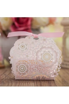 Pink Color Exquisite Hollow Ribbons Wedding Favor Boxes (12 Pieces/Set)