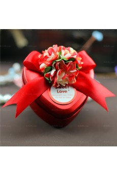 Red Heart-shaped Ribbons Flower Wedding Favor Boxes (12 Pieces/Set)