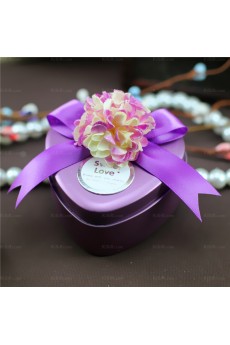 Purple Color Heart-shaped Ribbons Flower Wedding Favor Boxes (12 Pieces/Set)