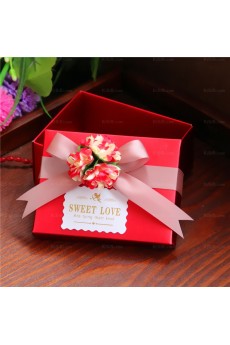 Red Classical Ribbons Flower Wedding Favor Boxes (12 Pieces/Set)