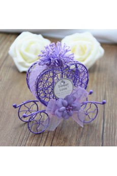 Purple Ribbons Flower Wedding Favor Boxes (12 Pieces/Set)