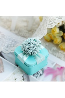 Blue Classical Ribbons Flower Wedding Favor Boxes (12 Pieces/Set)