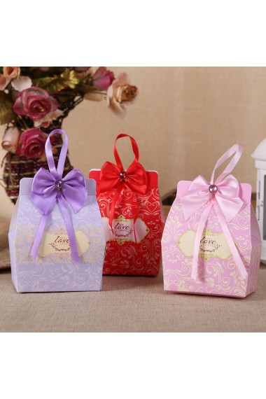  Red Personalized Bowknot Ribbons Wedding Favor Boxes (12 Pieces/Set)