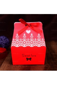 Exquisite Ribbons Red Color Wedding Favor Boxes (12 Pieces/Set)