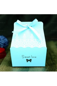 Blue Color Ribbons Wedding Favor Boxes (12 Pieces/Set)