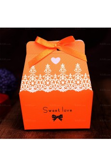 Orange Color Ribbons Wedding Favor Boxes (12 Pieces/Set)