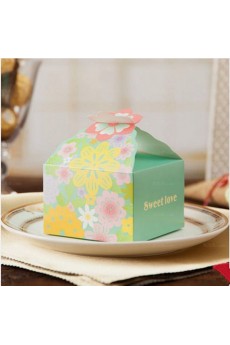 Blue Color Small Floral Wedding Favor Boxes (12 Pieces/Set)