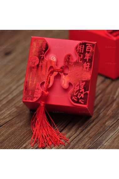 Red Color Chinese Style Tassel Wedding Favor Boxes (12 Pieces/Set)