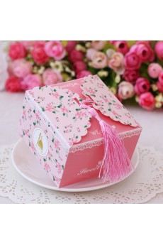 Pink Color Tassel Floral Wedding Favor Boxes (12 Pieces/Set)