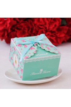 Blue Color Ribbons Floral Wedding Favor Boxes (12 Pieces/Set)
