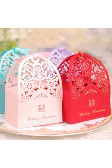 Red Color Floral Wedding Favor Boxes (12 Pieces/Set)