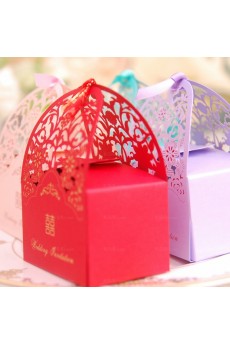 Red Color Floral Wedding Favor Boxes (12 Pieces/Set)